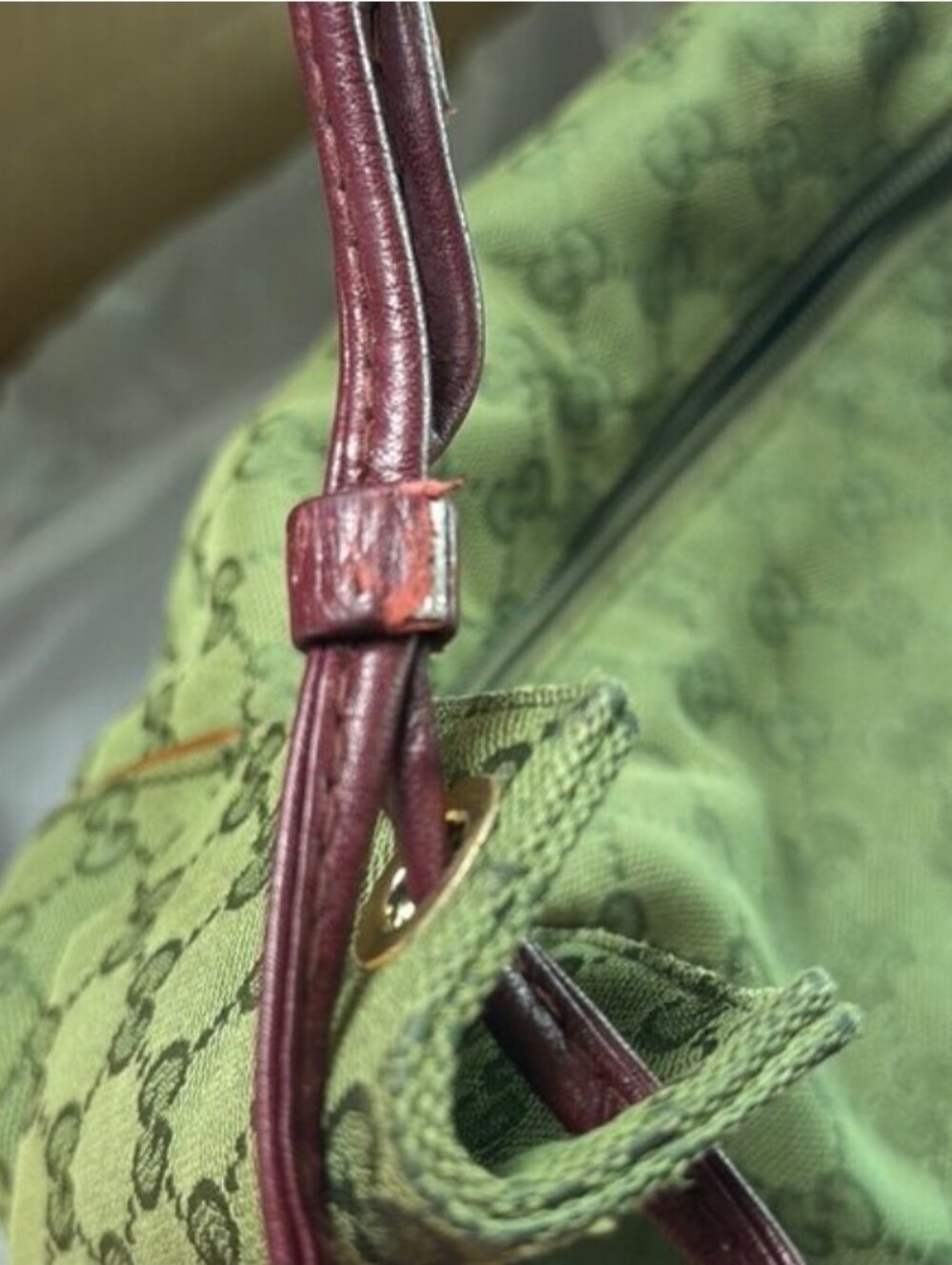 Gucci GG Canvas Zip Shoulder Bag Green/Brown - Picture 13 of 13